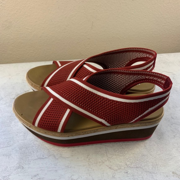 Yellow Box Shoes - Yellow Box 9 Platform Sandals Red Knit Striped Wedge Slingback